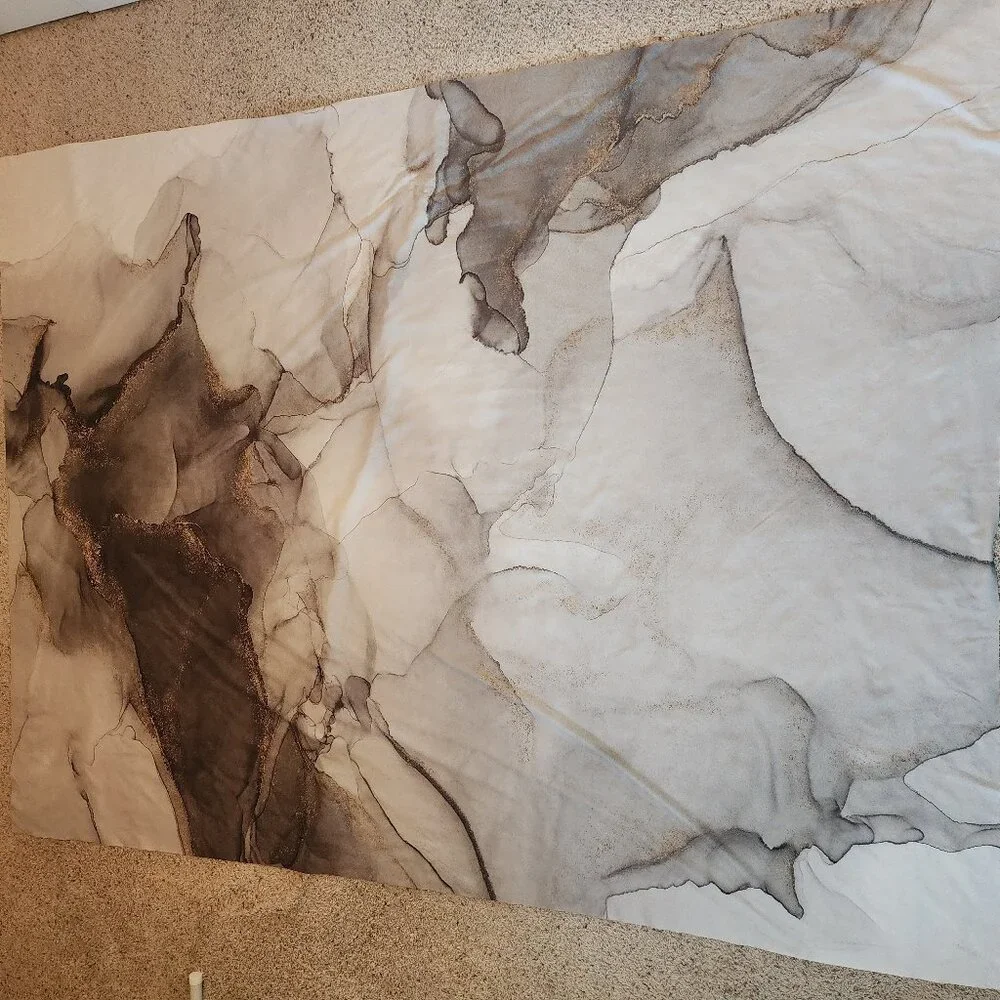 LARGE Marble Pattern Fabric Wall Hanging Tapestry Gray & Gold 70.8 X 90.5 inches